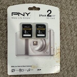 PNY 2GB SD Memory Cards 2 pk P-SD2GBX2-EF Factory Sealed Standard Digital Camera